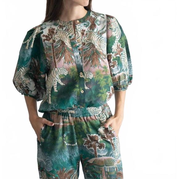 NEW LAS SUREÑAS balloon paradise shirt in green - Picture 1 of 4